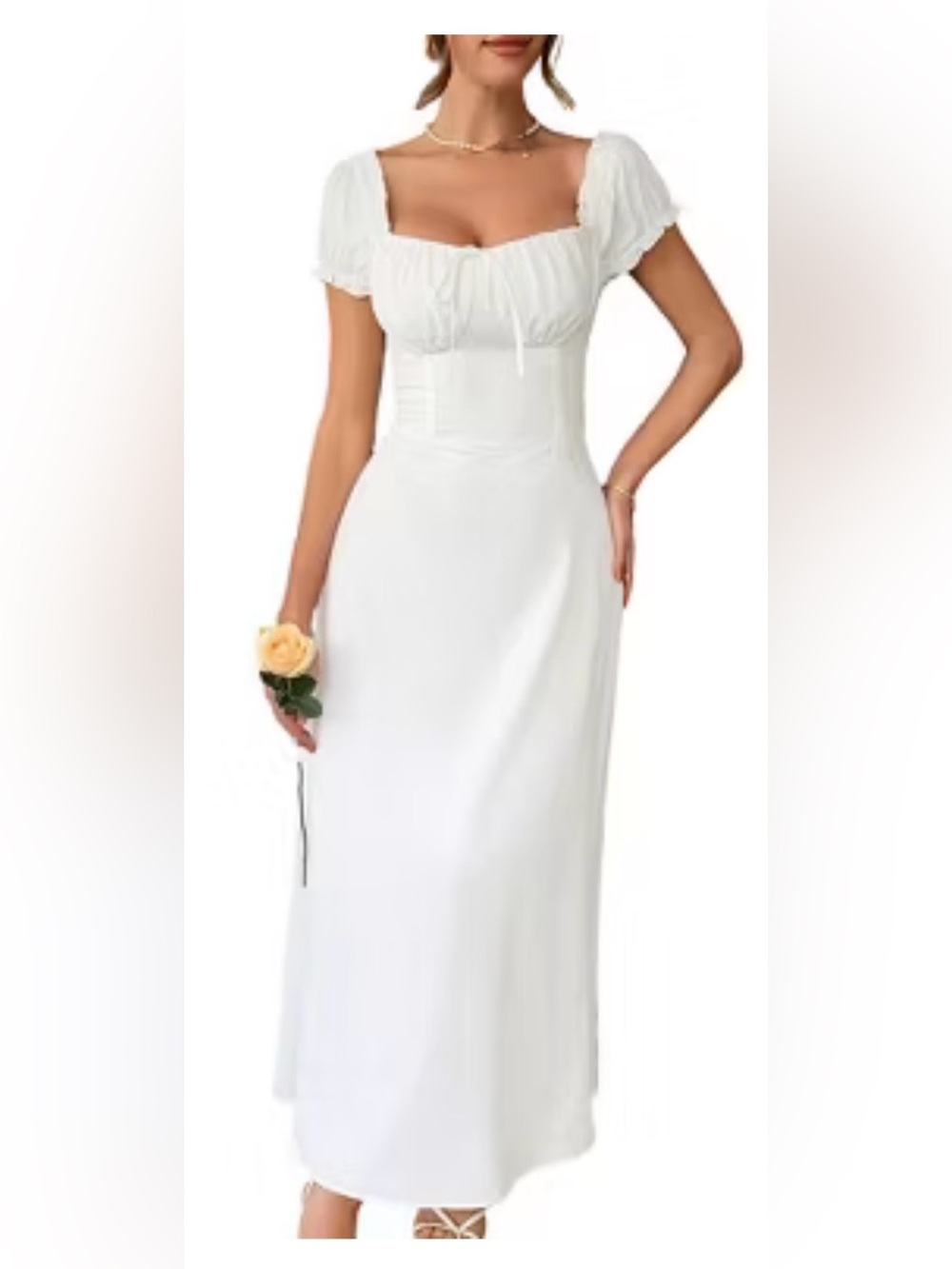 White Puff-Sleeve Maxi Dress - Elegant Women's Dress
